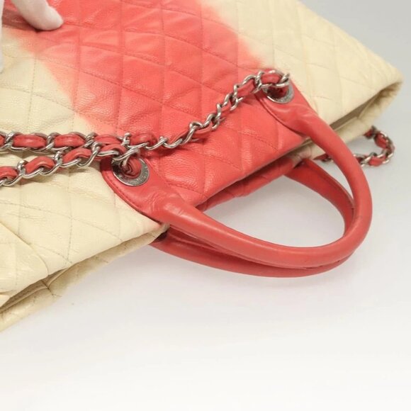 CHANEL Chain Matelasse Hand Bag Grained Calf Skin 2way White Silver CC Auth ... - Picture 7 of 16